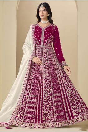 Anarkali en velours rose avec broderies AS4195