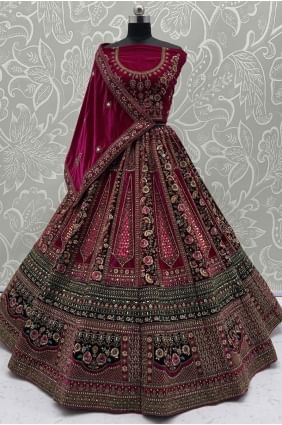 Lehenga choli de mariée en velours bordeaux avec broderie LC8659