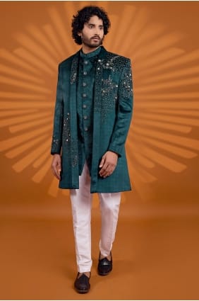 Kurta indo-occidentale verte en velours KURR296