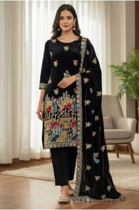 Ensemble Palazzo Eid en velours noir à sequins PZ4299