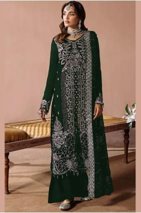 Ensemble palazzo vert velours zari avec dupatta pour l'Aïd PZ4291