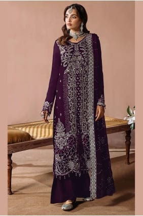 Ensemble palazzo violet en velours zari avec dupatta pour l'Aïd PZ4290