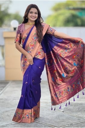 Sari en soie tissée violette SR29089
