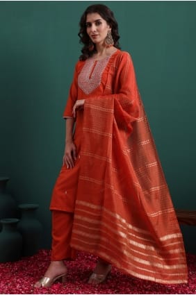 Salwar Kameez en viscose brodée orange SK15734
