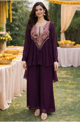 Kurti en viscose couleur vin à la main KTI2675