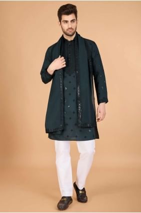 kurta homme en viscose avec broderies vertes KURR510