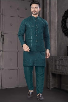 Viscose Hommes Kurta avec brodé en Rama KURR459