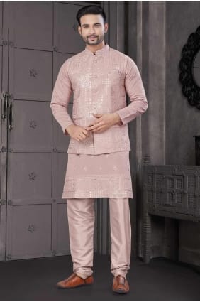 viscose rose homme kurta en brodé KURR458