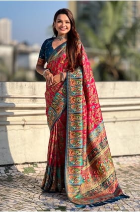 Sari rose en viscose imprimé SR29384