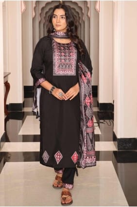 tailleur pantalon droit en viscose noir avec broderies SK155183