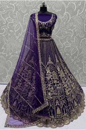 Lehenga Choli en tulle violet avec broderies LC8793
