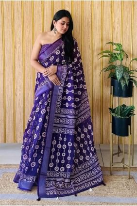 sari en coton imprimé violet SR28101