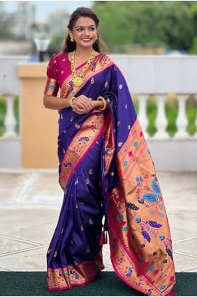 Sari en soie violette tissé SR29394