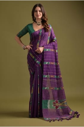 Sari violet tissé en coton SR29294