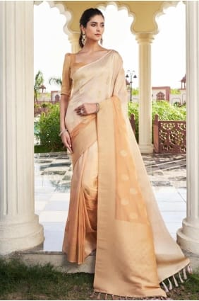 Sari en georgette tissée beige SR29411