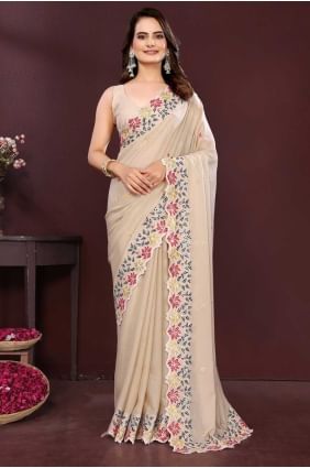 Sari en georgette tissée pêche SR28829