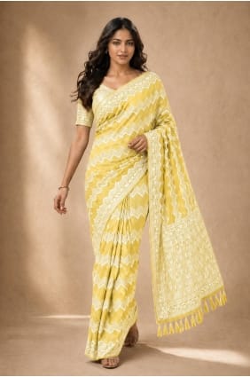 Sari en georgette tissée jaune SR30226