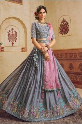 Tissage de soie Lehenga Choli en gris LC8614