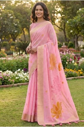Sari rose en lin tissé SR29819