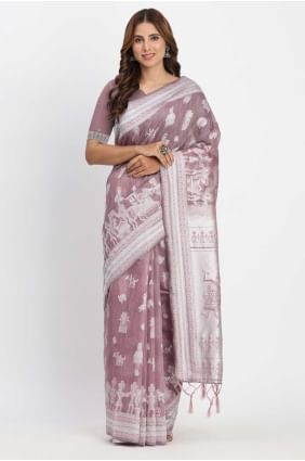 Violet Sari en lin avec tissage SR28679