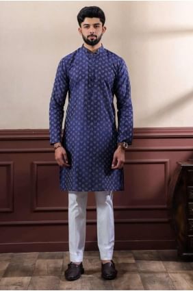 Tissage Homme Kurta en Coton Bleu Marine KURR498