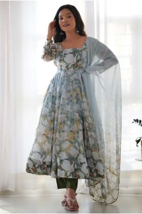 Costume Anarkali en organza tissé multicolore AS4110