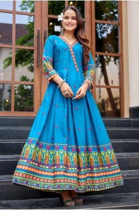 Robe bleue en tissage de rayonne avec dupatta GW1174
