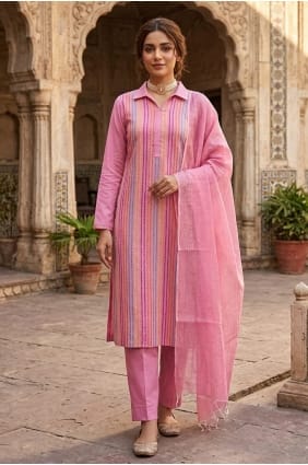Ensemble salwar kameez en coton rose avec dupatta SK15899