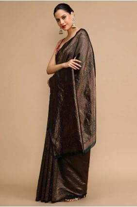 Sari noir avec tissage en soie SR28741