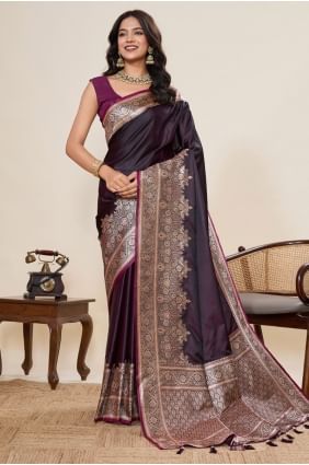 Sari en satin tissé violet SR28993