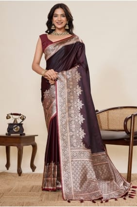 Sari bordeaux en satin tissé SR28994