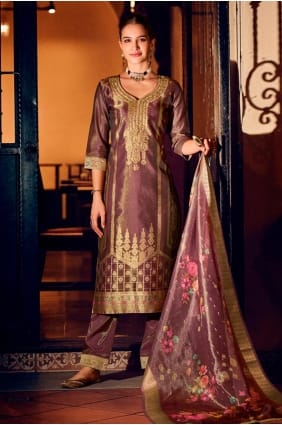 Salwar Kameez scintillant avec tissage violet SK155809