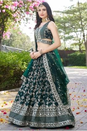 Lehenga Choli Vert en Soie avec Dupatta Assorti LC8526