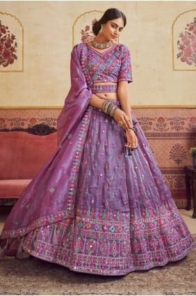 Lehenga Choli en organza lavande avec tissage LC8615