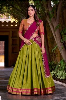 Lehenga choli vert en tissage de soie Mehendi avec Dupatta LC8611