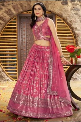 Lehenga Choli Pêche en Soie avec Dupatta Assorti LC8529