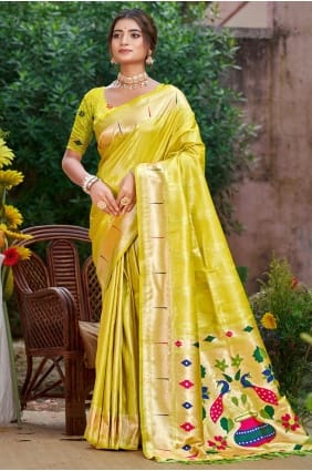 Sari jaune citron tissé en soie SR29425