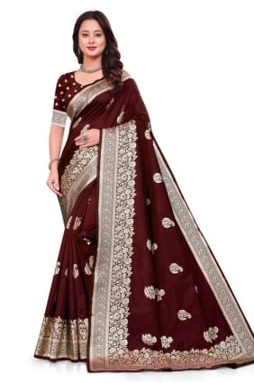 Sari en soie marron tissé SR29372