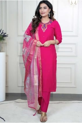 Salwar Kameez rose en soie tissée avec Dupatta SK155752