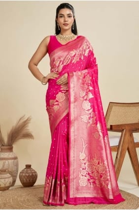 Sari en soie rose tissé SR29147