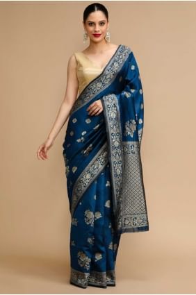 Sari en soie Sari bleu en tissage SR28740