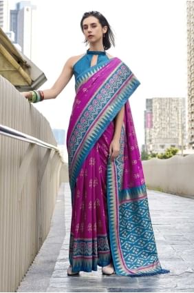 tissage de sari en soie magenta SR28446