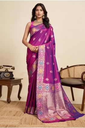 Sari violet en soie tissée avec chemisier assorti SR28997