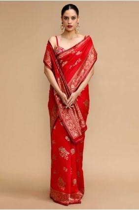 Sari en soie Sari rouge en tissage SR28734