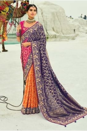 Sari de mariage multicolore avec tissage SR28834