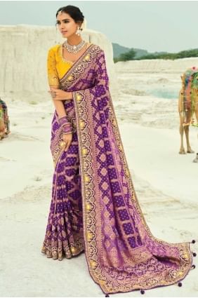 Sari de mariage violet en georgette avec tissage SR28840
