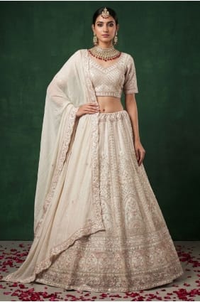 Lehenga Choli de mariée à sequins en satin blanc LC8913