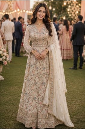 Robe en georgette brodée blanche GW1293