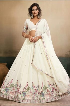 Lehenga Choli en georgette brodée blanche LC8991