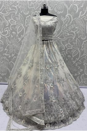 Lehenga Choli Zardosi en filet blanc LC8718